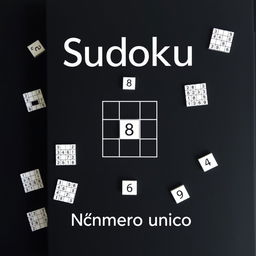 A minimalist book cover with a black background featuring several small Sudoku grids placed randomly across the cover