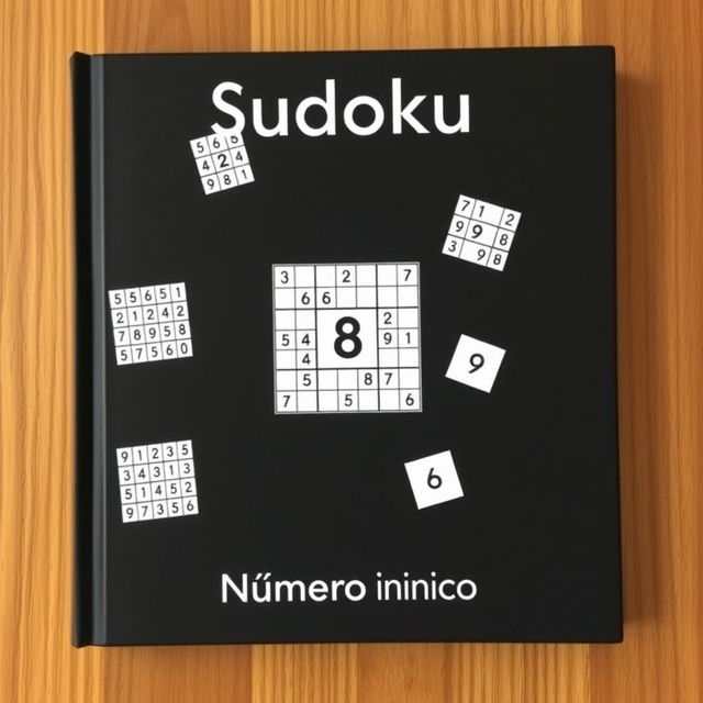 A minimalist book cover with a black background featuring several small Sudoku grids placed randomly across the cover