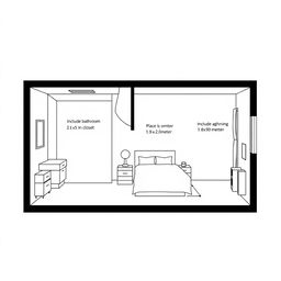 An architectural drawing of a 4x4 meter room with specific interior features