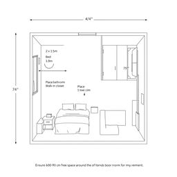 An architectural drawing of a 4x4 meter room with specific interior features