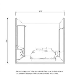 An architectural drawing of a 4x4 meter room with specific interior features