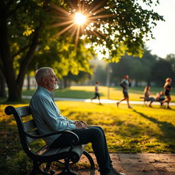 Imagine a serene scene of self-reflection and rehabilitation in a peaceful setting