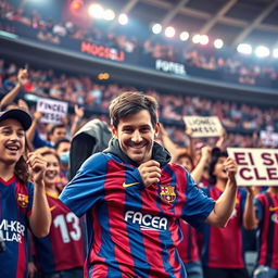 A thrilling and humorous scene where IShowSpeed, the charismatic YouTuber, is portrayed as playfully 'hunting' fans of Lionel Messi