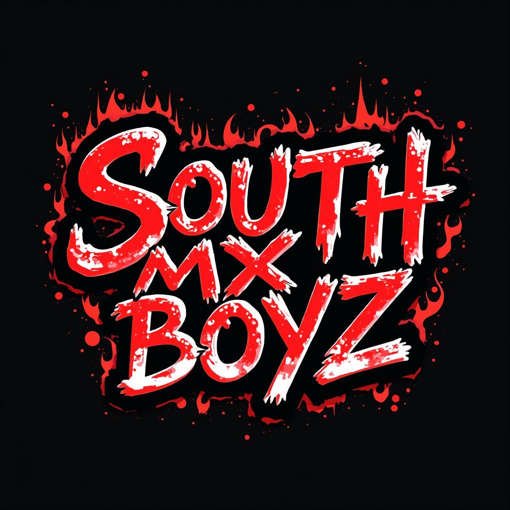 Create a dynamic and trendy logo for a teen boys clothing line named "South MX Boyz," incorporating a graffiti art style