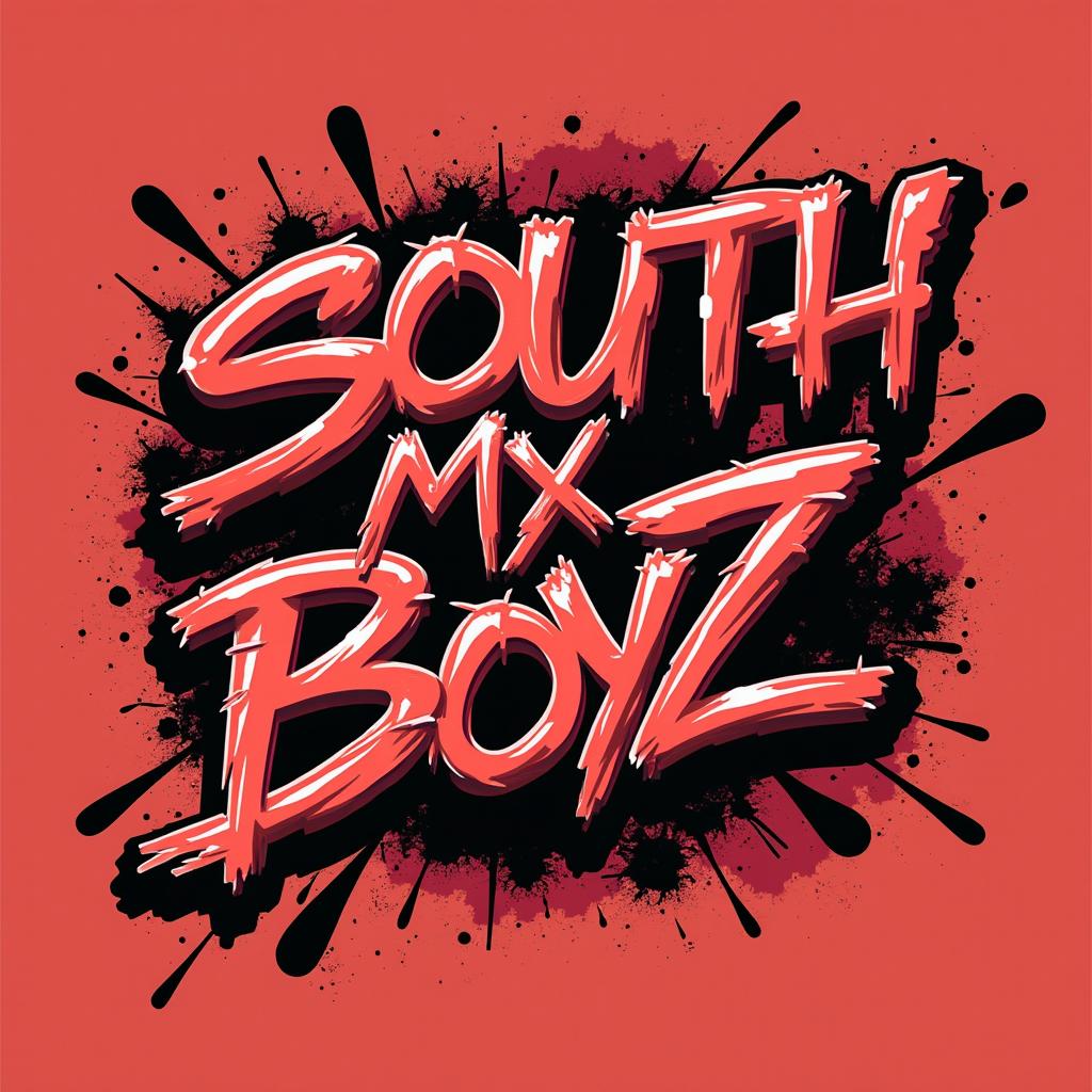 Design an edgy and vibrant logo for a teen boys clothing line named "South MX Boyz," featuring a graffiti-inspired style