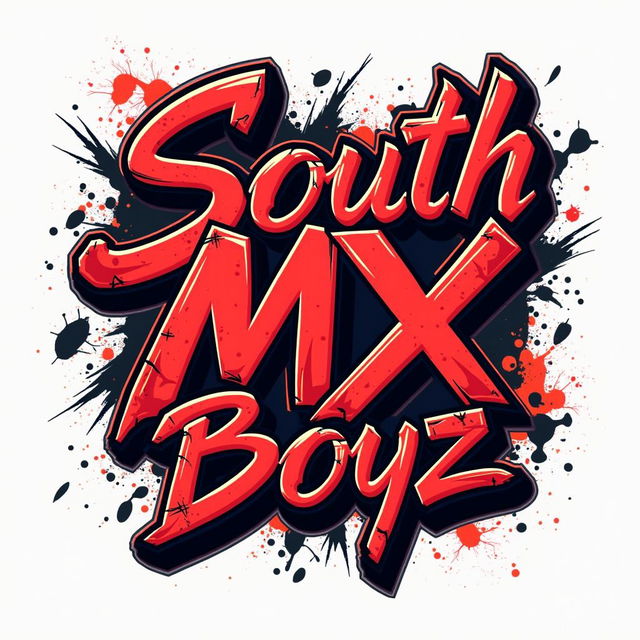 Craft a bold and energetic logo for a teen boys clothing line named "South MX Boyz," inspired by graffiti art