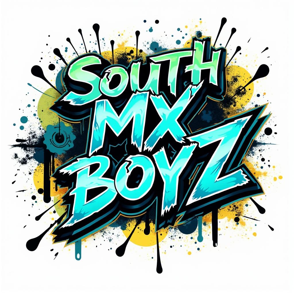 Create a striking and bold logo for the teen boys clothing line "South MX Boyz," utilizing a bold graffiti style