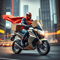 A superhero delivering a package on a motorbike, showcasing their unique powers