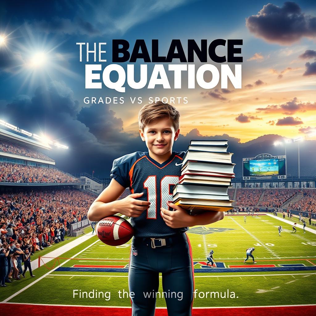 A dynamic and captivating movie poster for 'The Balance Equation: Grades vs Sports'