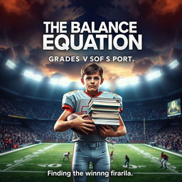 A dynamic and captivating movie poster for 'The Balance Equation: Grades vs Sports'