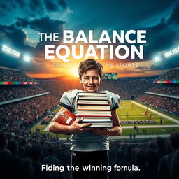 A dynamic and captivating movie poster for 'The Balance Equation: Grades vs Sports'