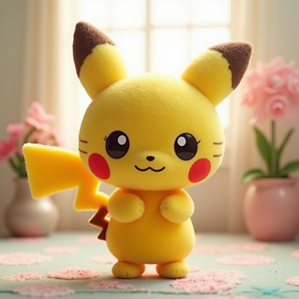 A charming Hello Kitty doll reimagined with the features of Pikachu from Pokémon