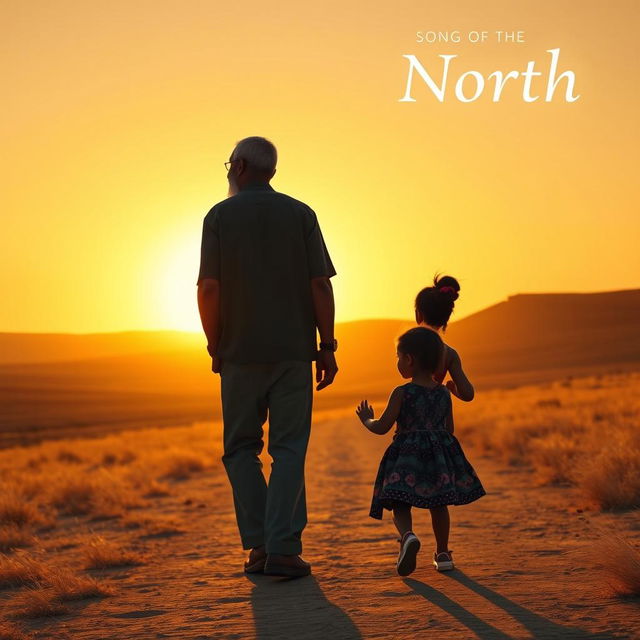 An old black man, a teenage emo black girl, and a little black girl walking together towards the golden sunset, symbolizing the end of a fulfilling day or perhaps a beginning of a new journey