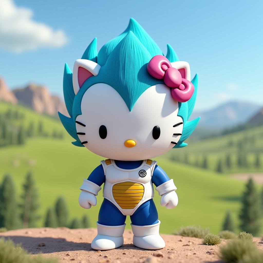 A delightful Hello Kitty doll inspired by the characteristics of Vegeta from Dragon Ball