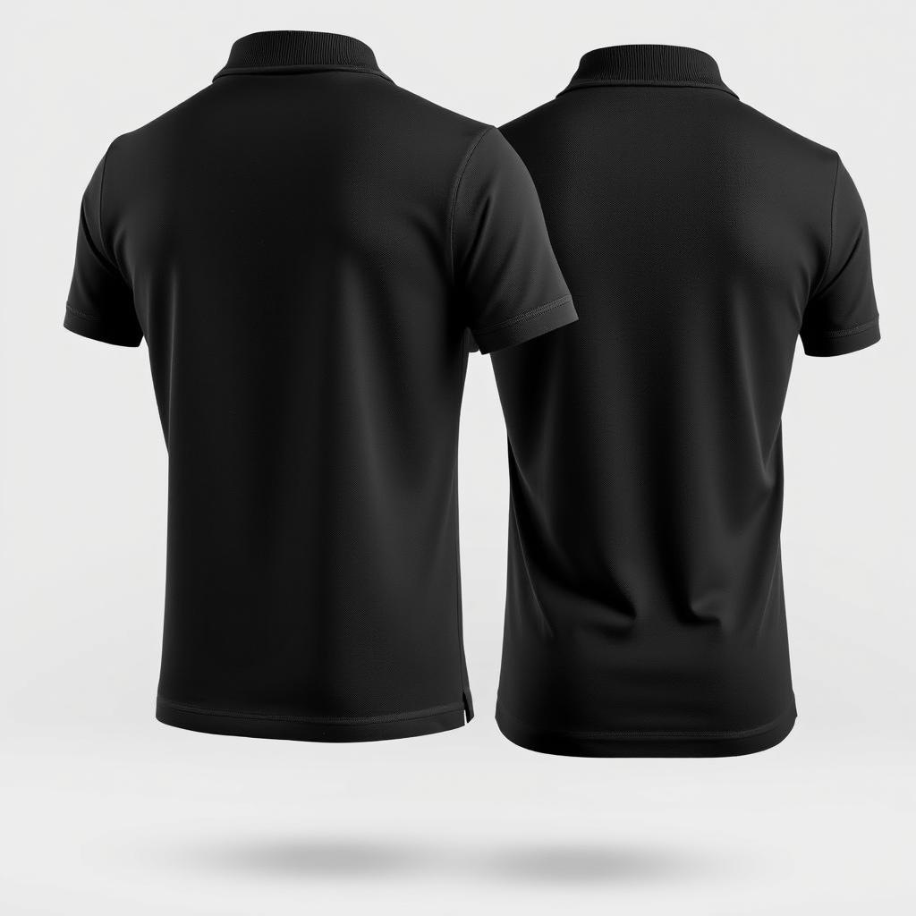 A classic black polo shirt displayed from both the front and back views