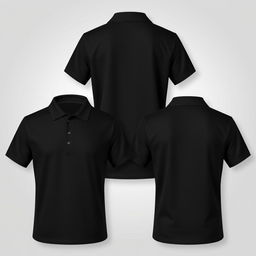 A classic black polo shirt displayed from both the front and back views