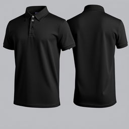A classic black polo shirt displayed from both the front and back views