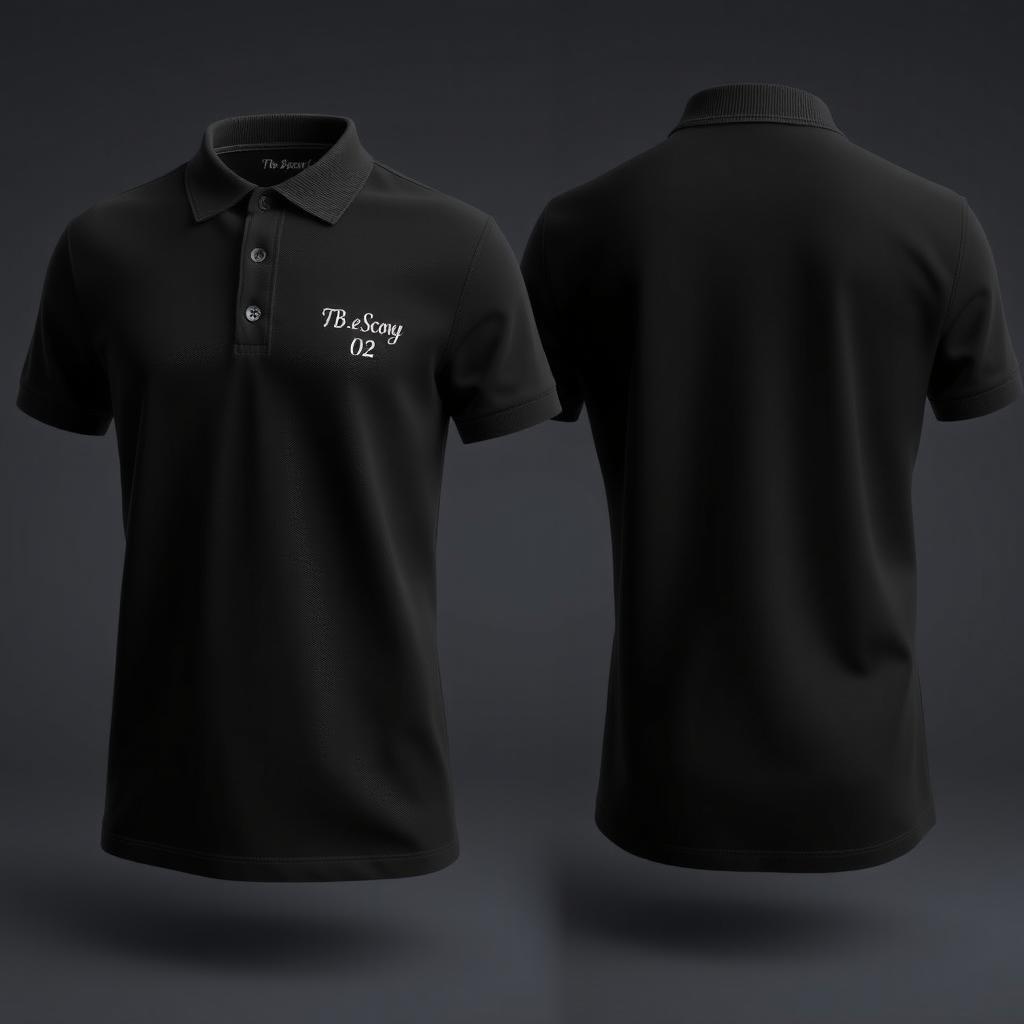 A classic black polo shirt displayed from both the front and back views