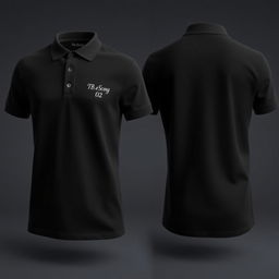 A classic black polo shirt displayed from both the front and back views