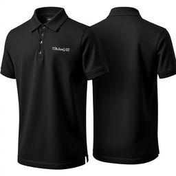 A classic black polo shirt displayed from both the front and back views