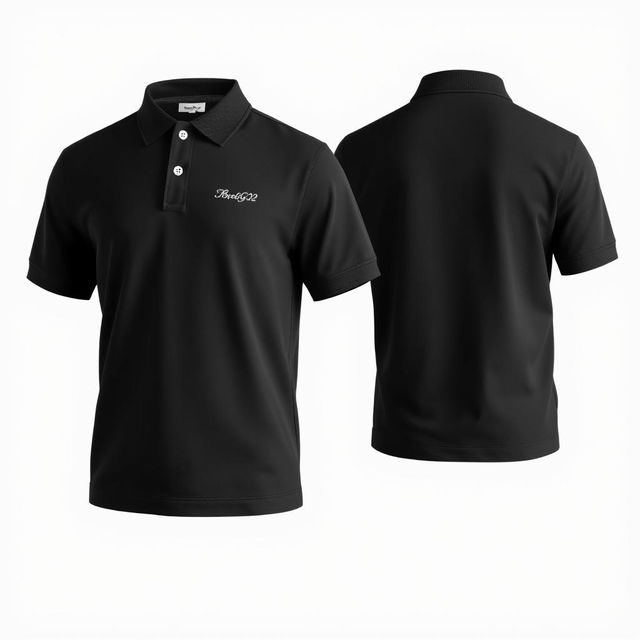 A classic black polo shirt displayed from both the front and back views