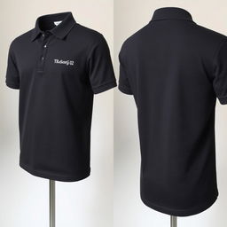 A classic black polo shirt displayed from both the front and back views