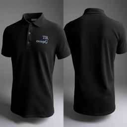 A classic black polo shirt displayed from both the front and back views