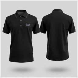 A classic black polo shirt displayed from both the front and back views