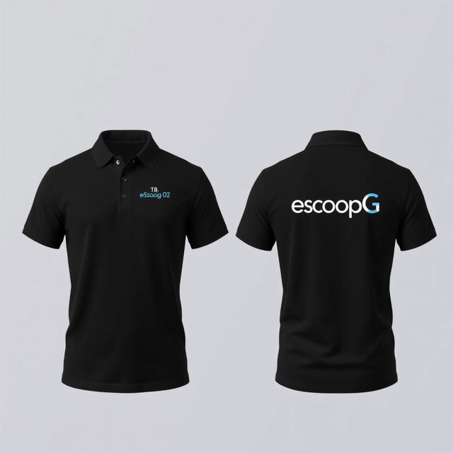 A classic black polo shirt displayed from both the front and back views