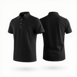 A classic black polo shirt displayed from both front and back views