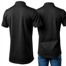 A classic black polo shirt displayed from both front and back views