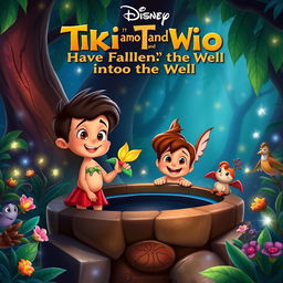 A Disney-style movie poster titled "Tiki Tmebo and Wing Have Fallen into the Well"