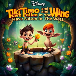 A Disney-style movie poster titled "Tiki Tmebo and Wing Have Fallen into the Well"