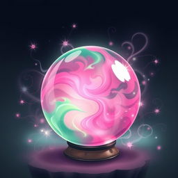 An enchanting crystal ball illustration featuring swirling shades of pink and green