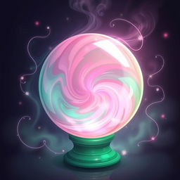 An enchanting crystal ball illustration featuring swirling shades of pink and green