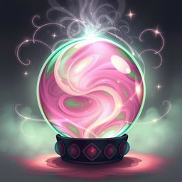 An enchanting crystal ball illustration featuring swirling shades of pink and green