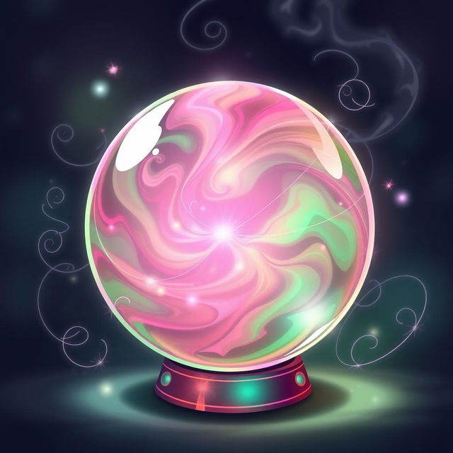 An enchanting crystal ball illustration featuring swirling shades of pink and green