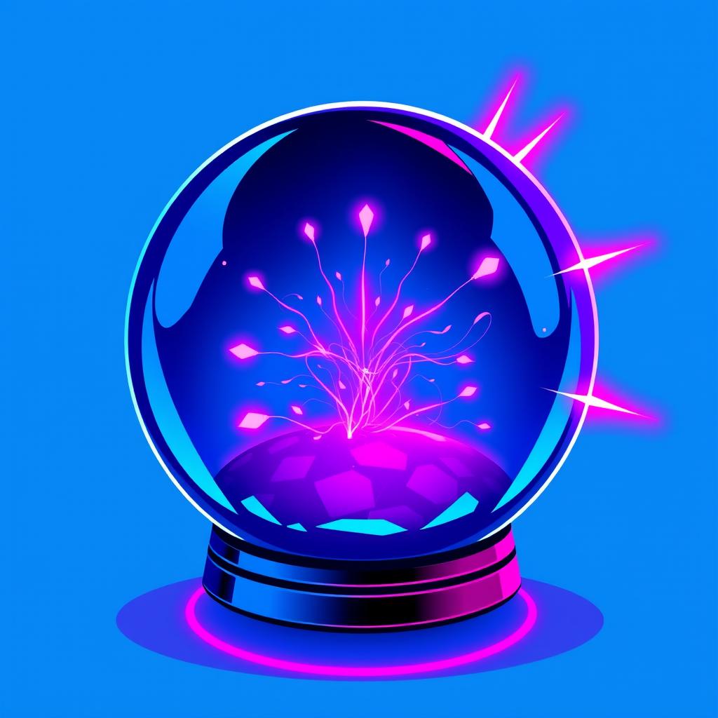 A vibrant vector graphic of a crystal ball with a bold blue color, accentuated by striking neon pink highlights