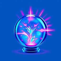 A vibrant vector graphic of a crystal ball with a bold blue color, accentuated by striking neon pink highlights