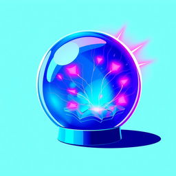 A vibrant vector graphic of a crystal ball with a bold blue color, accentuated by striking neon pink highlights