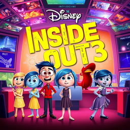 A Disney-style movie poster for "Inside Out 3", introducing the new emotions: Suspicion, Alert, and Protective