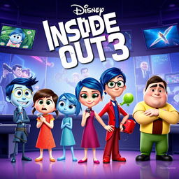 A Disney-style movie poster for "Inside Out 3", introducing the new emotions: Suspicion, Alert, and Protective