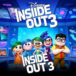 A Disney-style movie poster for "Inside Out 3", introducing the new emotions: Suspicion, Alert, and Protective