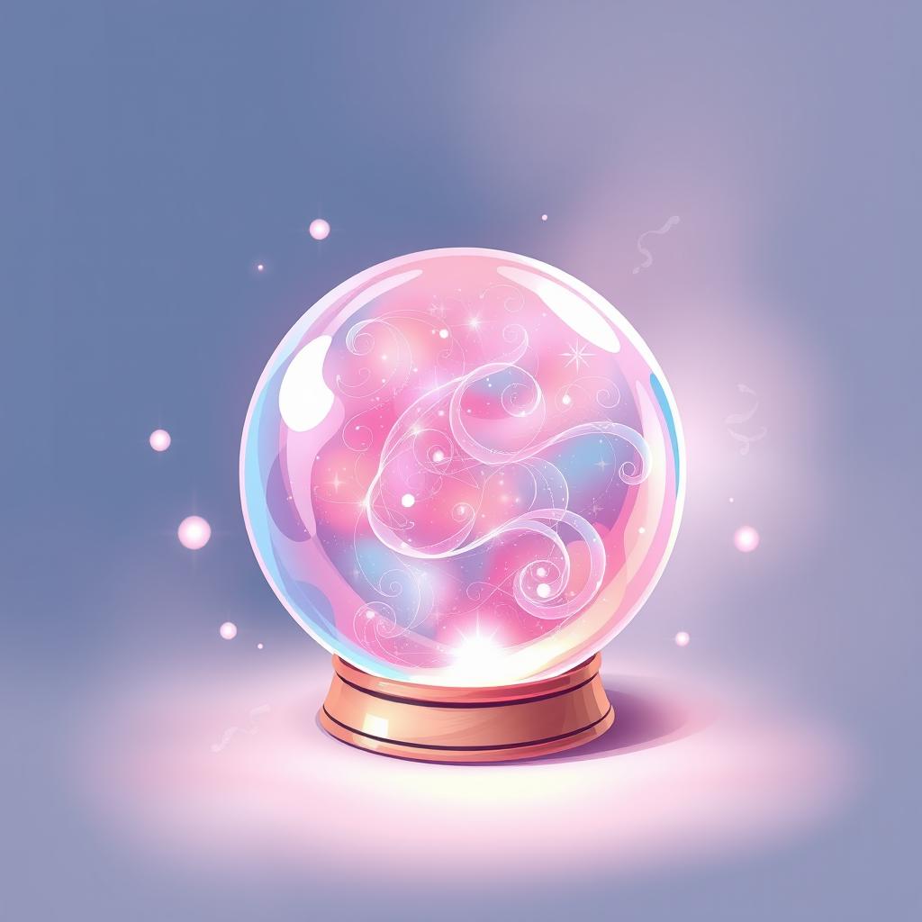 An enchanting crystal ball illustration featuring soft, luminous shades of pink and blue