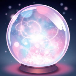 An enchanting crystal ball illustration featuring soft, luminous shades of pink and blue