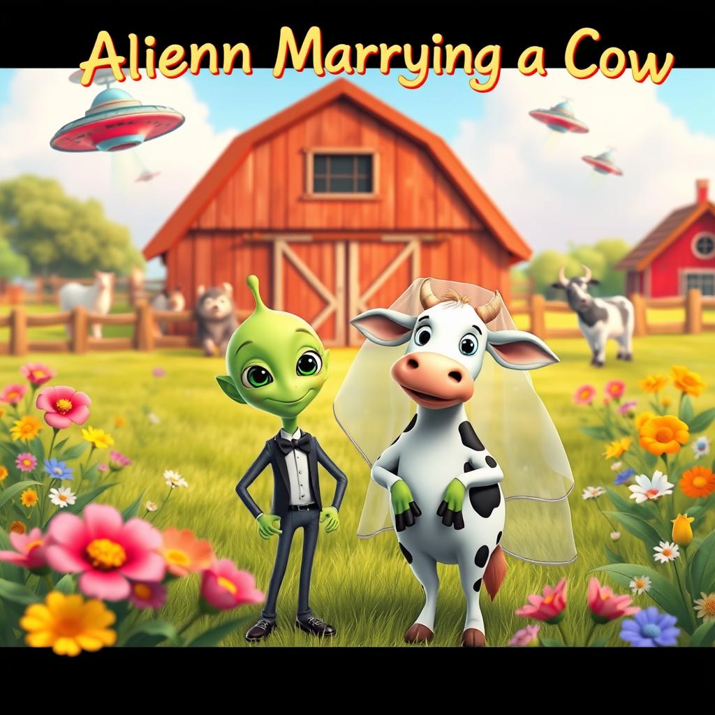 A Disney-style movie poster titled "Alien Marrying a Cow"