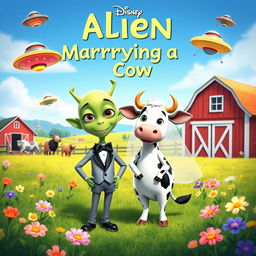 A Disney-style movie poster titled "Alien Marrying a Cow"