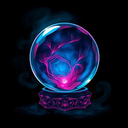 A captivating crystal ball illustration featuring rich blue and dark pink hues