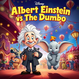 A Disney-style movie poster titled "Albert Einstein vs The Dumbo"