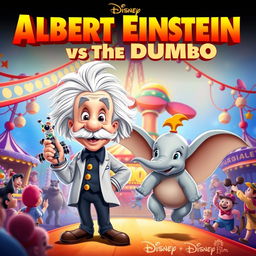 A Disney-style movie poster titled "Albert Einstein vs The Dumbo"